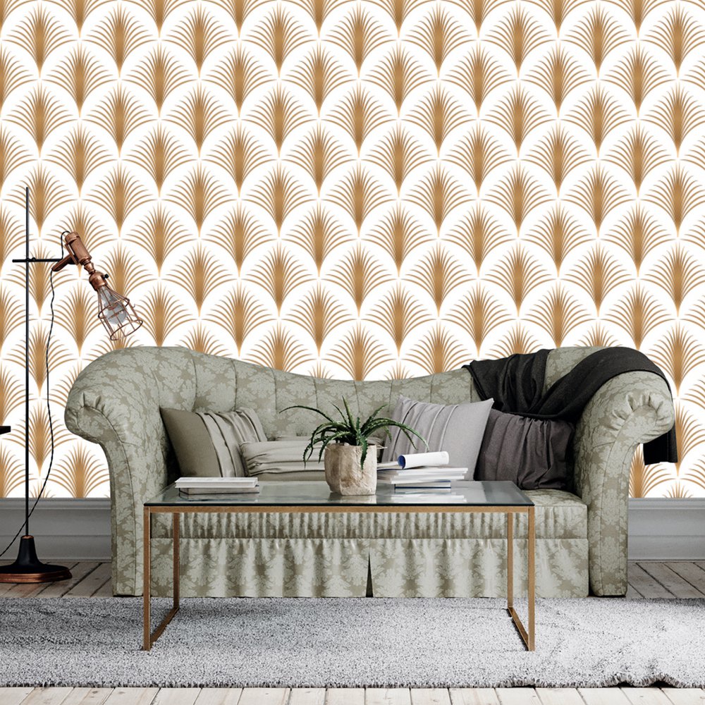 Buy Online - Gold And White Geometric Wallpaper in US